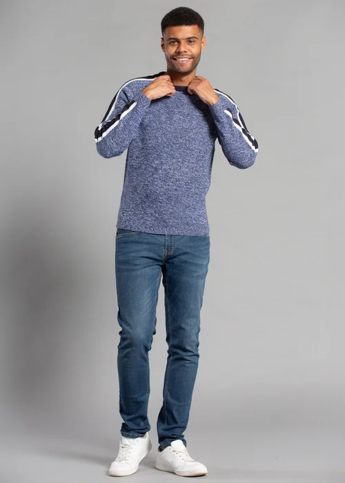 Tokyo Laundry Blue Crew Neck Jumper with Contrast Sleeve - S Image 3