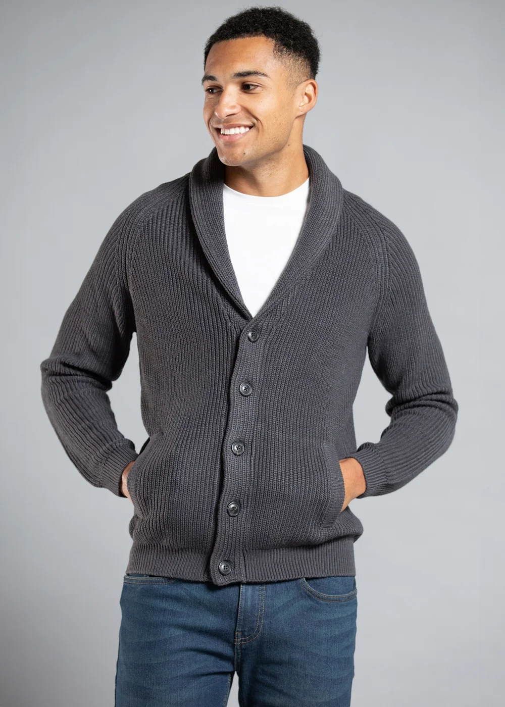 Tokyo Laundry Charcoal Shawl Neck Ribbed Cardigan - S Image 1