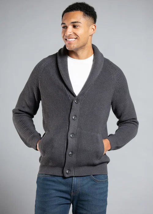 Tokyo Laundry Charcoal Shawl Neck Ribbed Cardigan - S Image 1