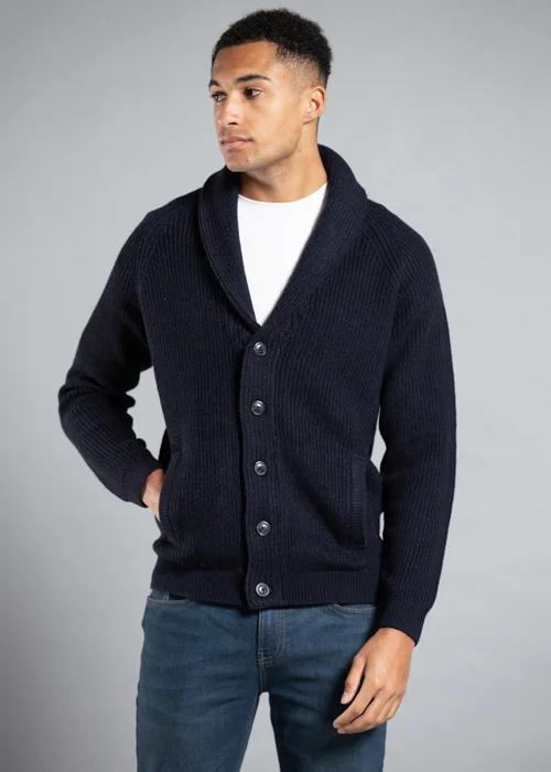Tokyo Laundry Navy Shawl Neck Ribbed Cardigan - S Image 1