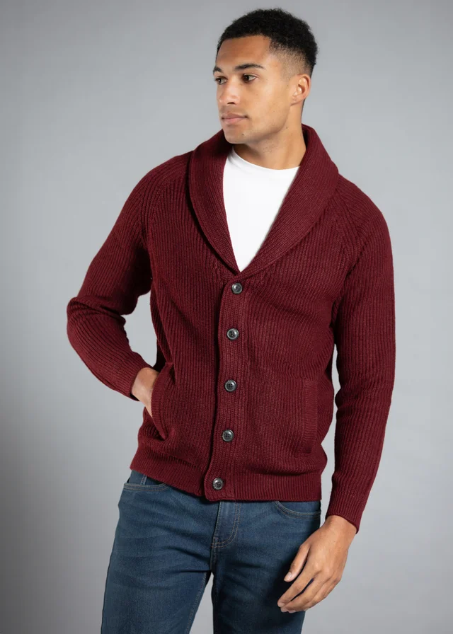 Tokyo Laundry Burgundy Shawl Neck Ribbed Cardigan