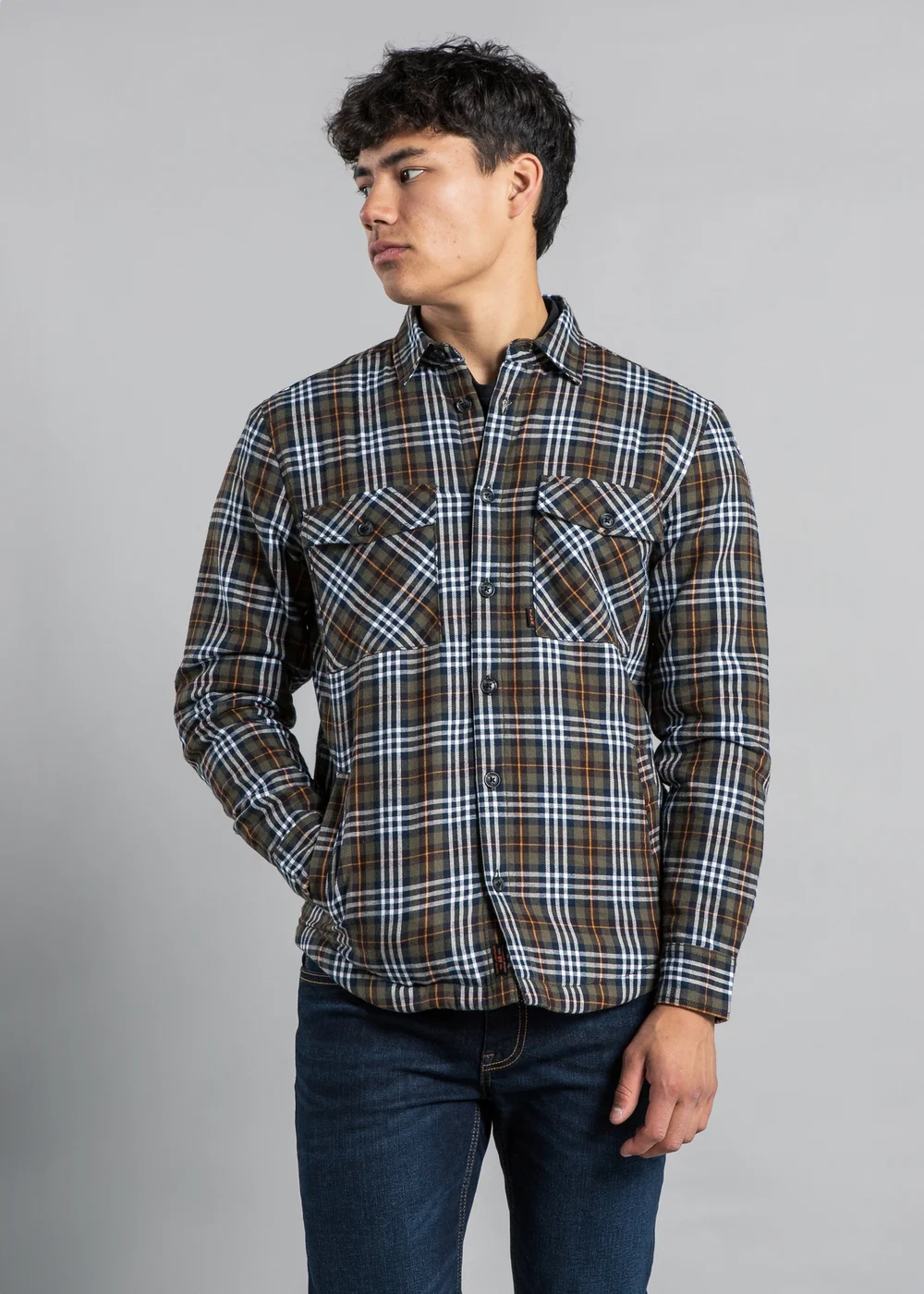 Tokyo Laundry Khaki Cotton Flannel Shirt with Checked Print - S Image 1