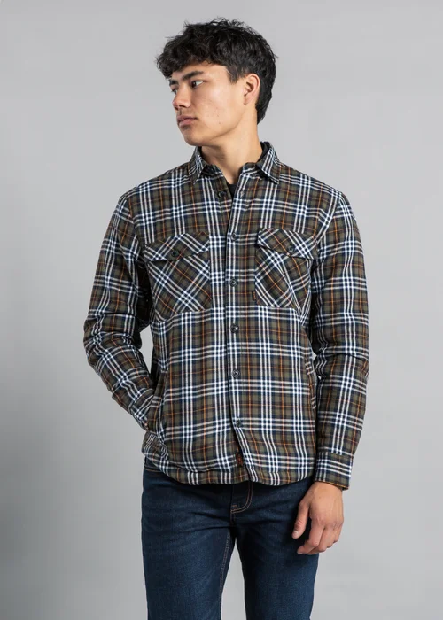 Tokyo Laundry Khaki Cotton Flannel Shirt with Checked Print - S Image 1