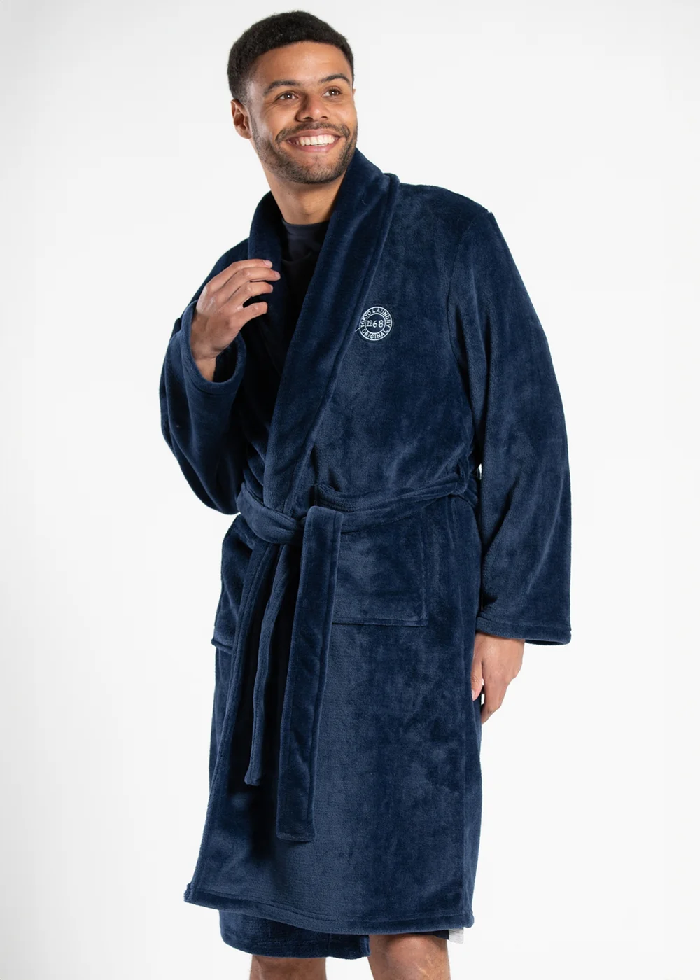Tokyo Laundry Blue Plush Shawl Collar Dressing Gown - Large Image 1