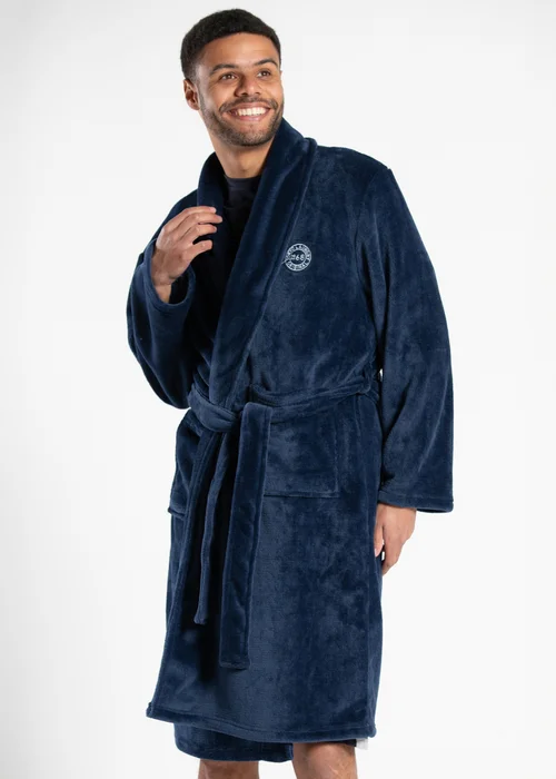 Tokyo Laundry Blue Plush Shawl Collar Dressing Gown - Large Image 1