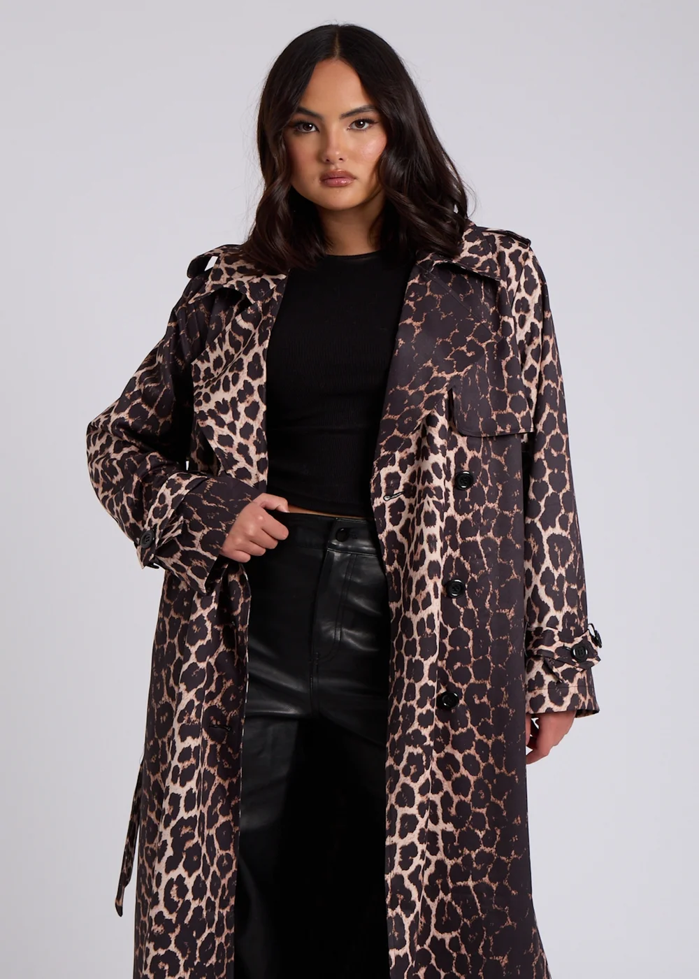 Urban Bliss Brown Leopard Print Trench - 12 Image 3