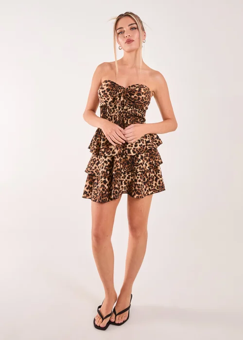 Pink Vanilla Brown Leopard Print Ruffle Bandeau Dress - One Size Image 4