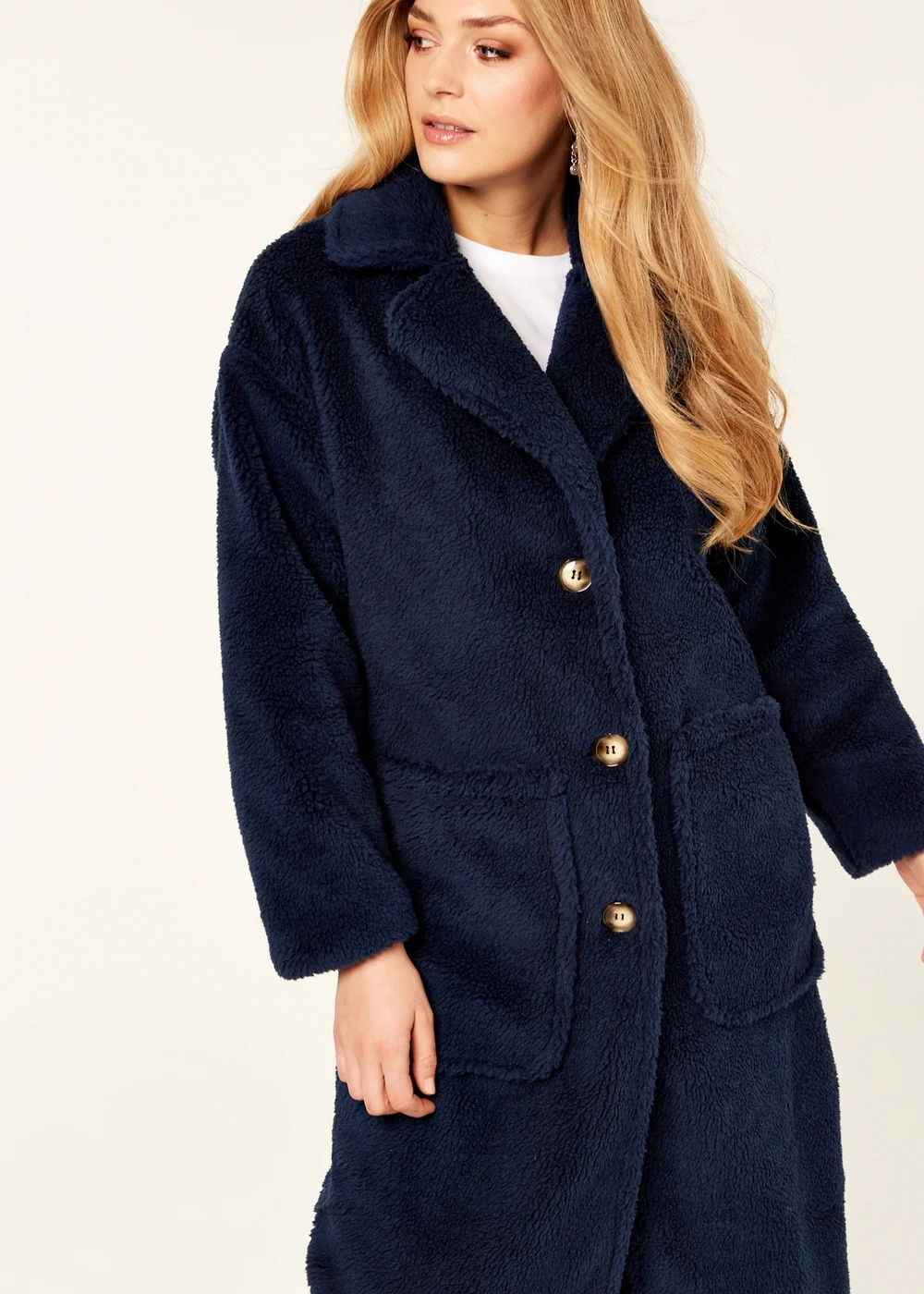 Gini London Navy Longline Teddy Coat - S/M Image 3