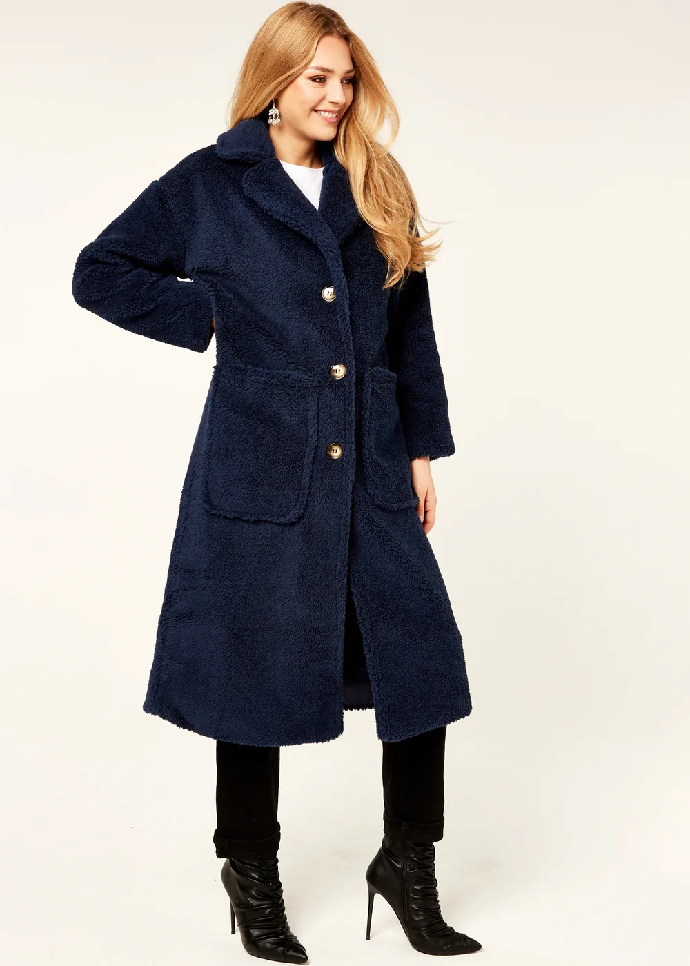 Gini London Navy Longline Teddy Coat - S/M Image 4