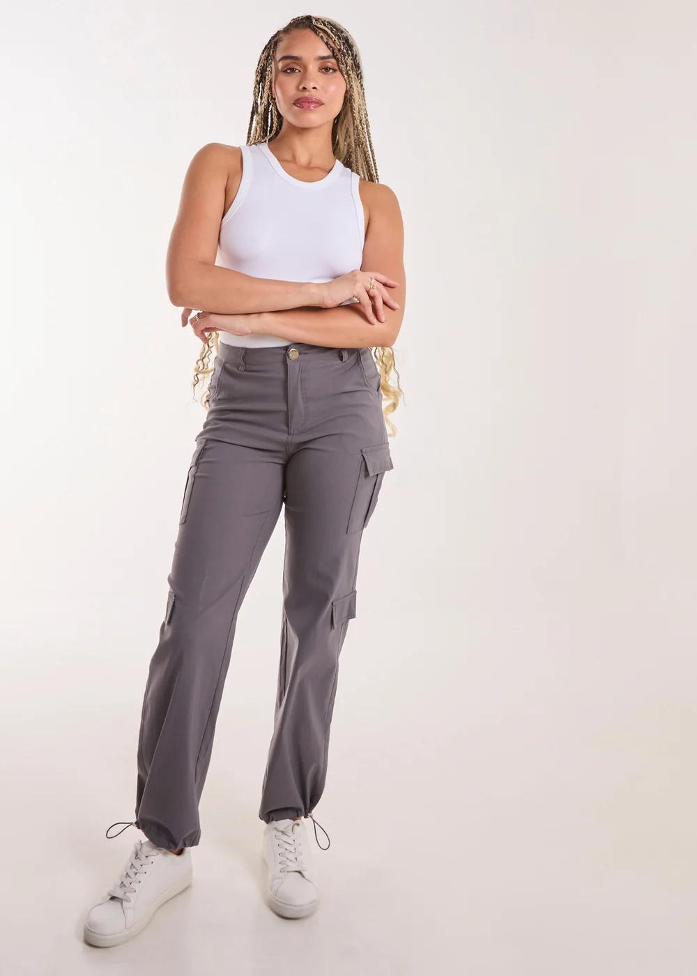 Pink Vanilla Grey Pocket Detail Wide Leg Cargo Pants - 6 Image 1
