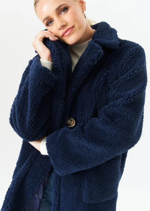 Gini London Blue Faux Fur Longline Teddy Overcoat - S/M Image 3