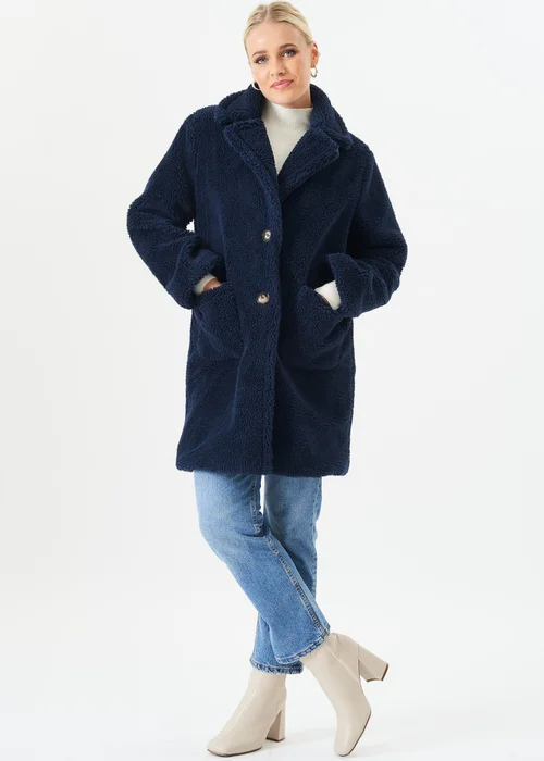 Gini London Blue Faux Fur Longline Teddy Overcoat - S/M Image 1