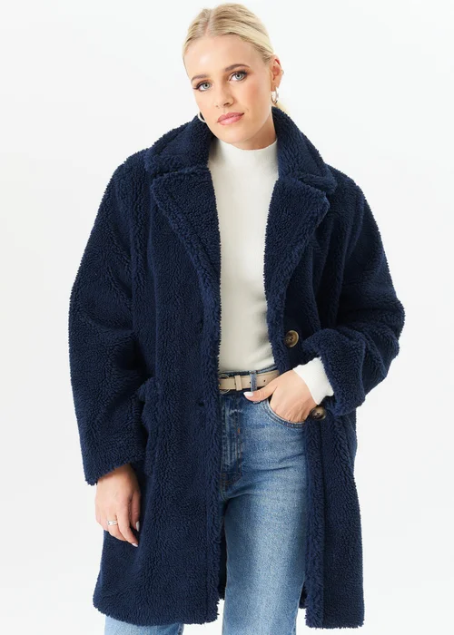 Gini London Blue Faux Fur Longline Teddy Overcoat - S/M Image 4