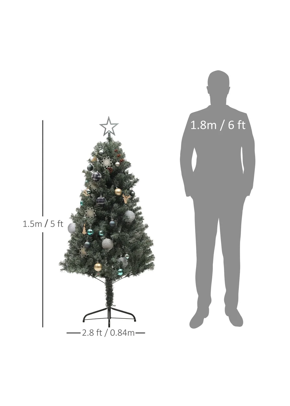 HOMCOM Blue Artificial Christmas Tree with LED Lights and Blue Decorations - Medium Image 3