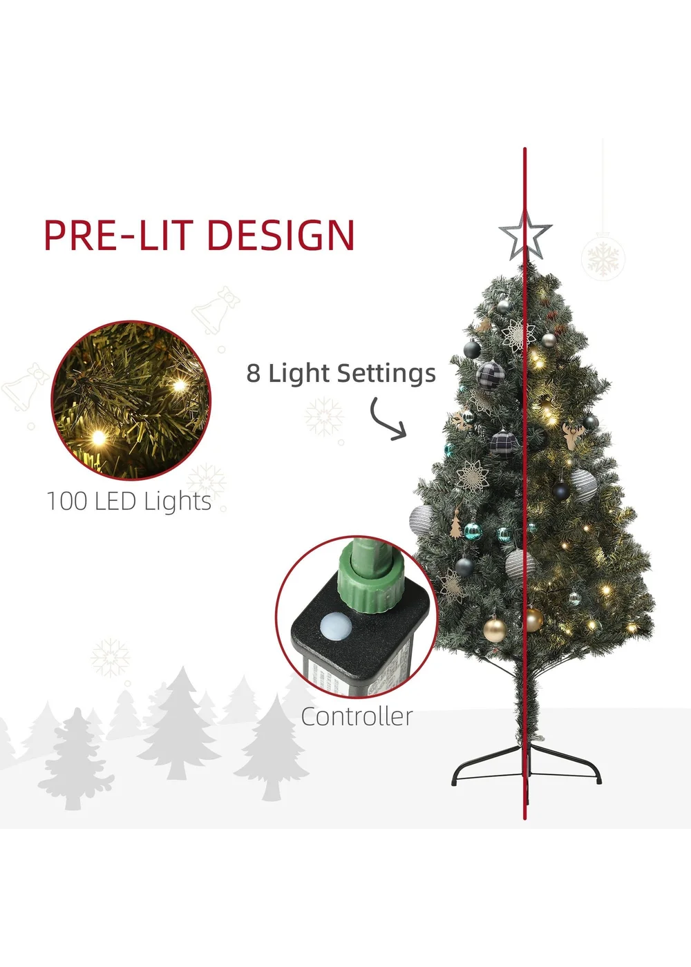 HOMCOM Blue Artificial Christmas Tree with LED Lights and Blue Decorations - Medium Image 5