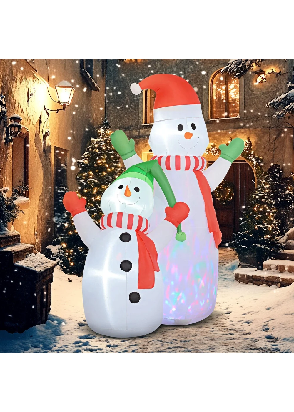 Outsunny White Christmas Inflatable Snowman with Rotating Colorful LED Light - One Size Image 2