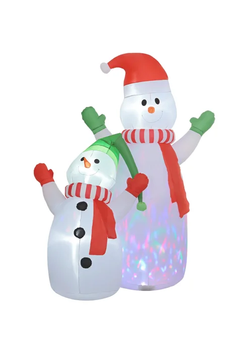 Outsunny White Christmas Inflatable Snowman with Rotating Colorful LED Light - One Size Image 1