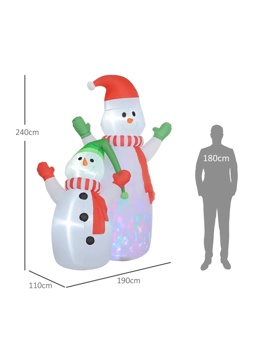 Outsunny White Christmas Inflatable Snowman with Rotating Colorful LED Light - One Size Image 3