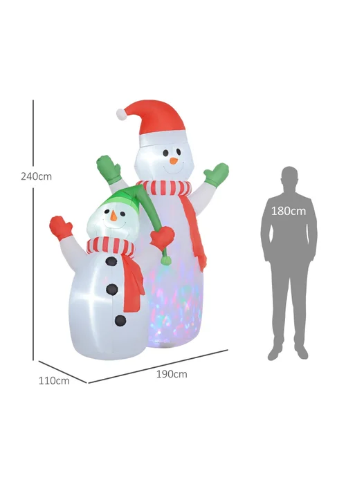 Outsunny White Christmas Inflatable Snowman with Rotating Colorful LED Light - One Size Image 3