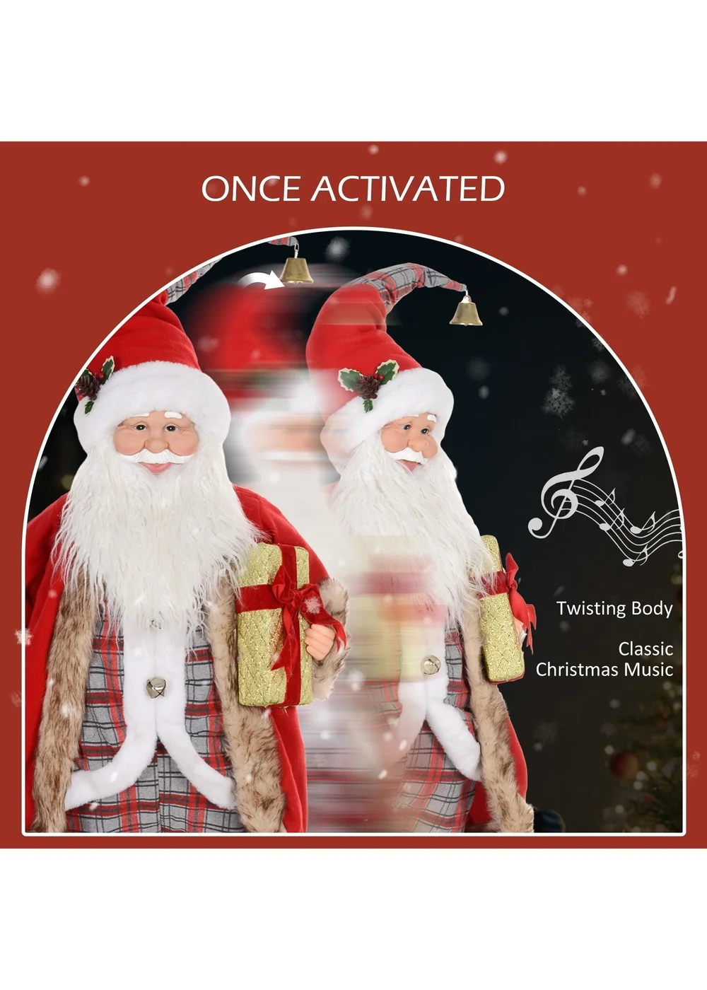 HOMCOM Red Animated Life Size Santa Claus with Sound Activated - One Size Image 5