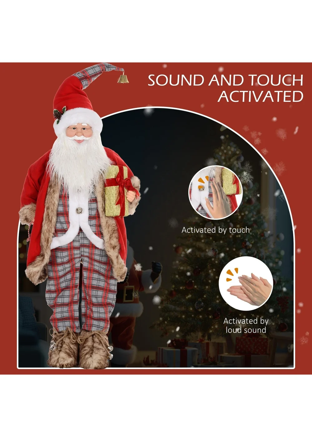 HOMCOM Red Animated Life Size Santa Claus with Sound Activated - One Size Image 4