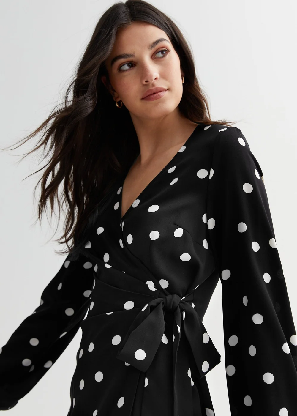 Gini London Black Polka Dot Mini Wrap Dress - Size 8 Image 3