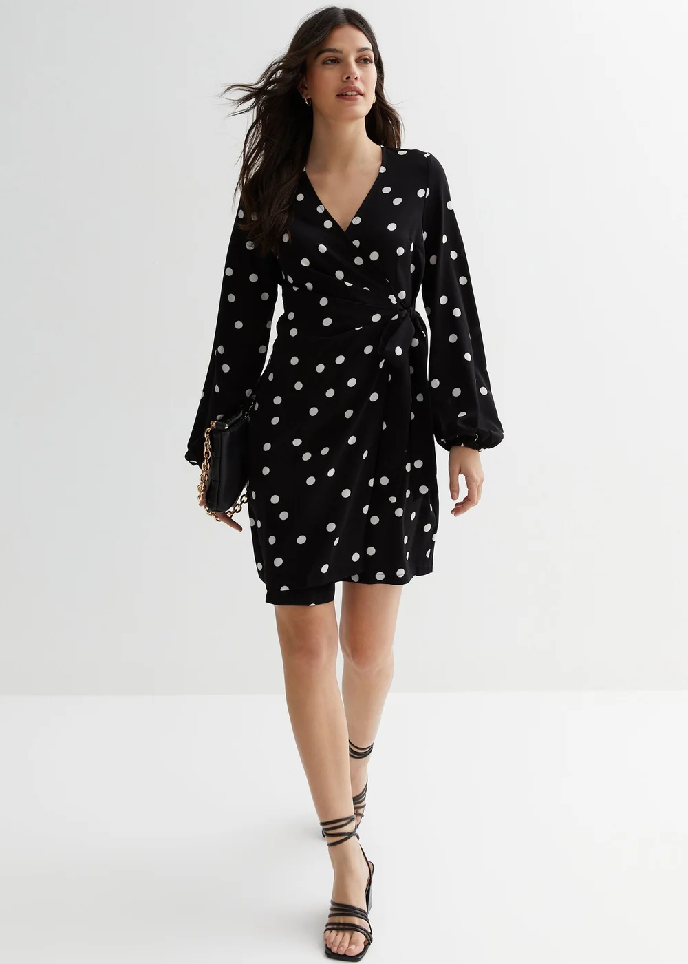 Gini London Black Polka Dot Mini Wrap Dress - Size 8 Image 1