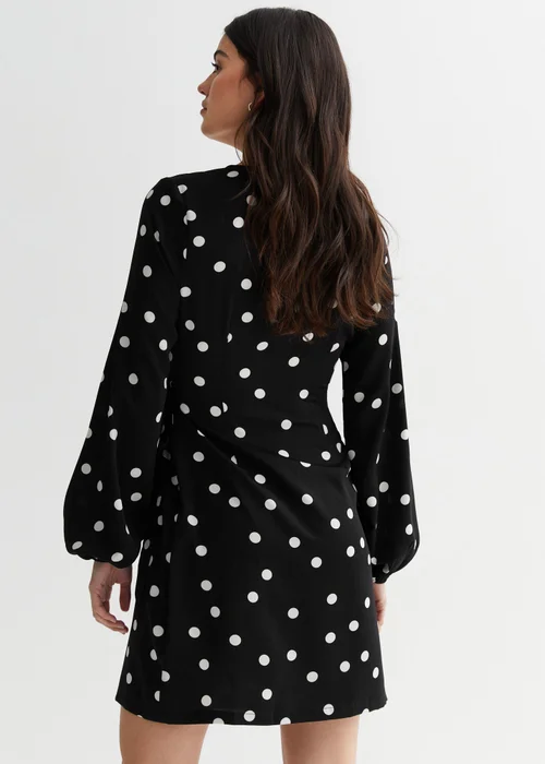 Gini London Black Polka Dot Mini Wrap Dress - Size 8 Image 2