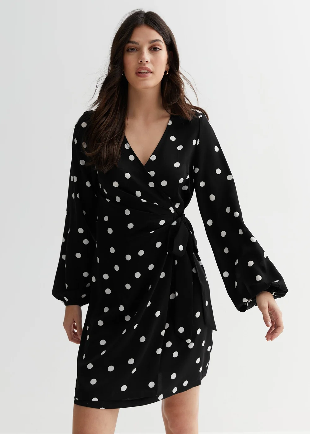 Gini London Black Polka Dot Mini Wrap Dress - Size 8 Image 4
