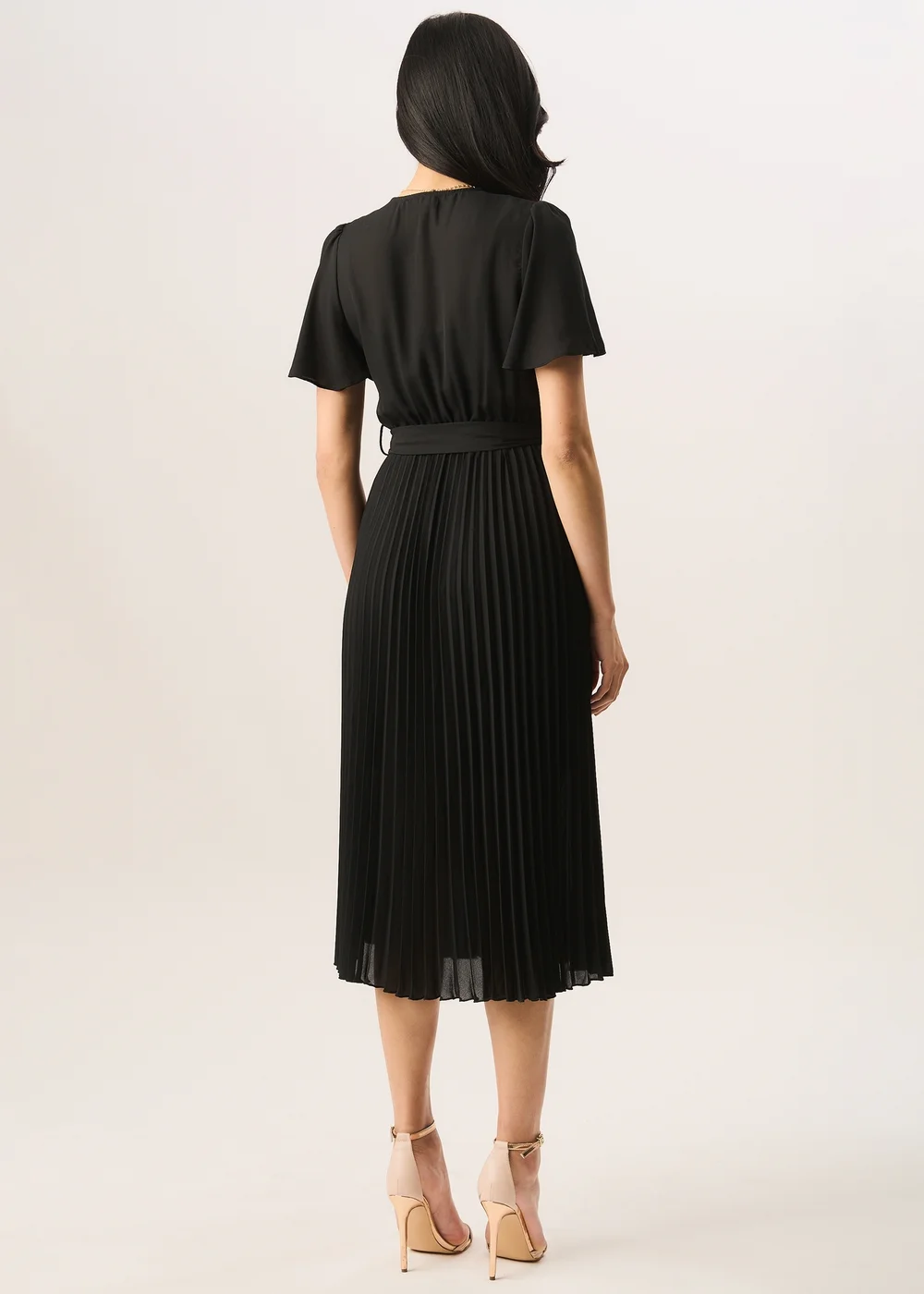 Gini London Black Angel Sleeves Pleated Midi Wrap Dress - Size 8 Image 2