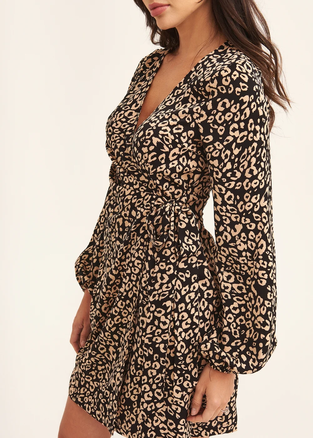 Gini London Neutral Animal Mini Wrap Dress - Size 8 Image 3