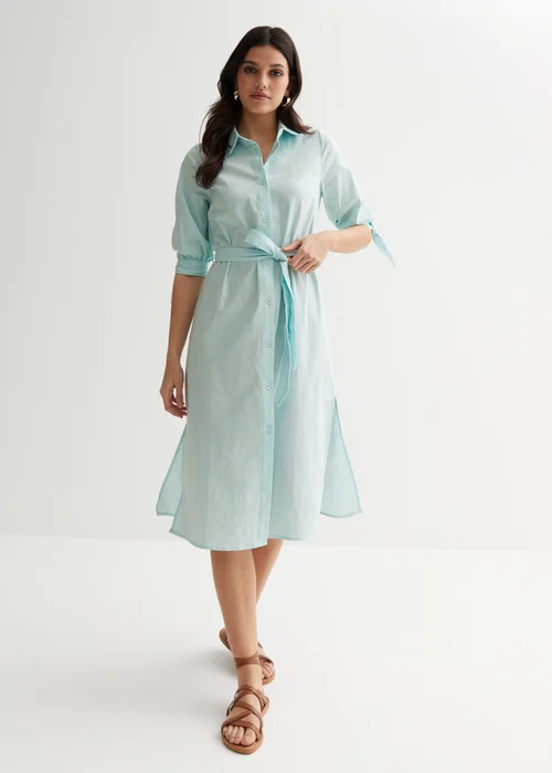Gini London Blue Linen Tie Sleeves Midi Shirt Dress - Size 8 Image 1