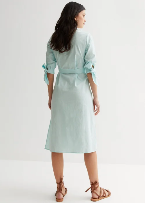 Gini London Blue Linen Tie Sleeves Midi Shirt Dress - Size 8 Image 2