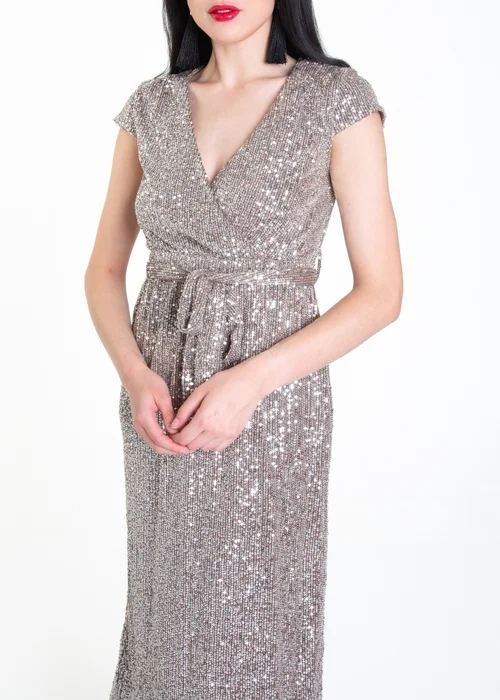 Gini London Gun Metal Sequin Belted Midi Wrap Dress - Size 8 Image 3