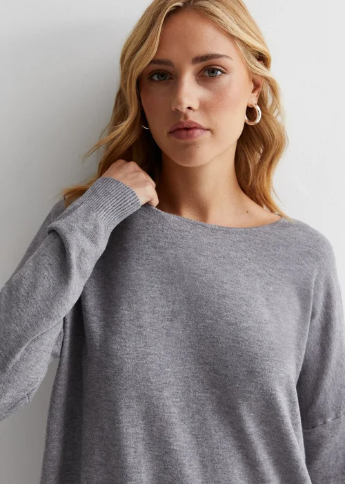 Gini London Grey Brushed Cotton Crew Neck Oversized Top - Small/Medium Image 3