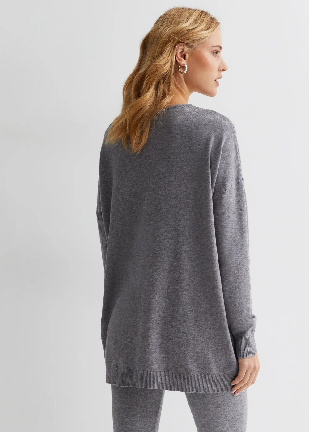 Gini London Grey Brushed Cotton Crew Neck Oversized Top - Small/Medium Image 2