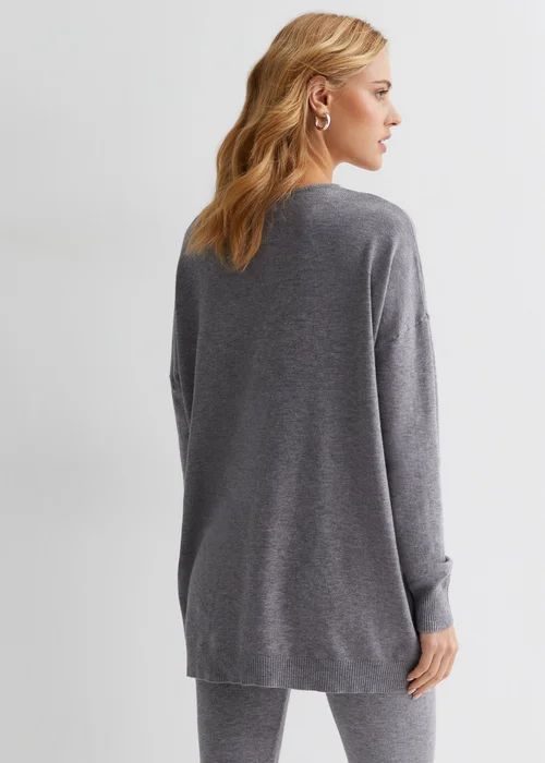 Gini London Grey Brushed Cotton Crew Neck Oversized Top - Small/Medium Image 2