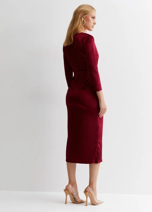 Gini London Burgundy Velvet Wrap Top Skater Midi Dress - Size 8 Image 2