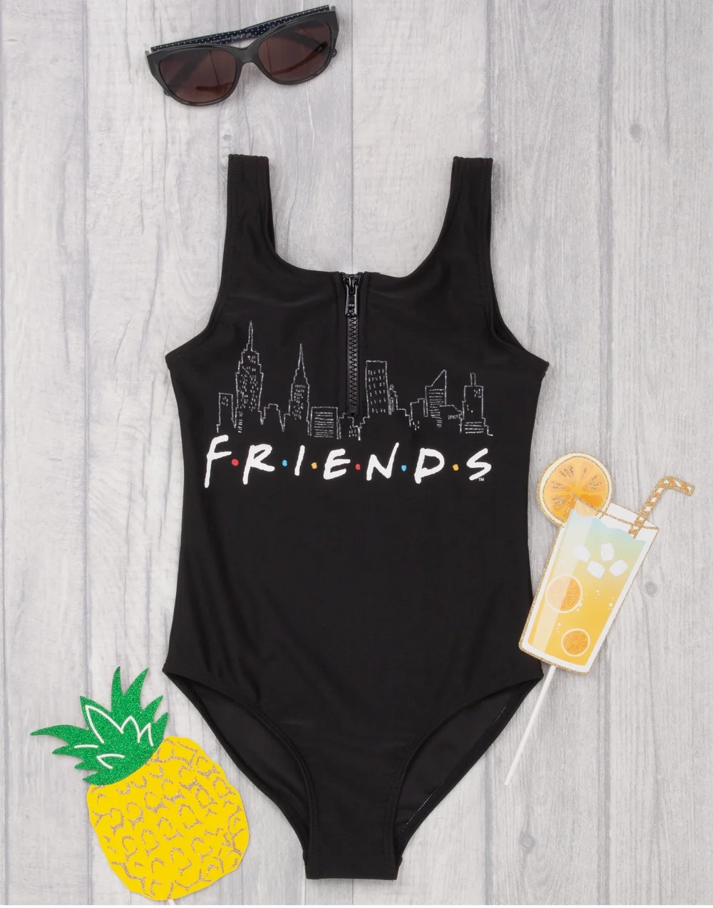 Vanilla Underground Friends Girls Black Swimming Costume (7-15yrs) - Age 11-12 Years Image 2
