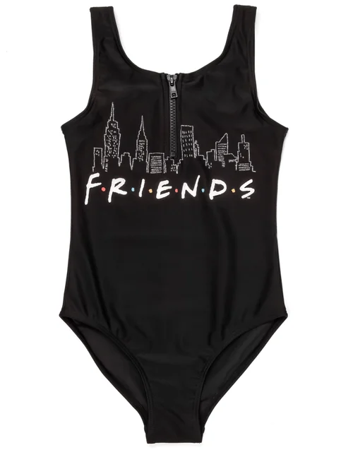 Vanilla Underground Friends Girls Black Swimming Costume (7-15yrs) - Age 11-12 Years Image 1