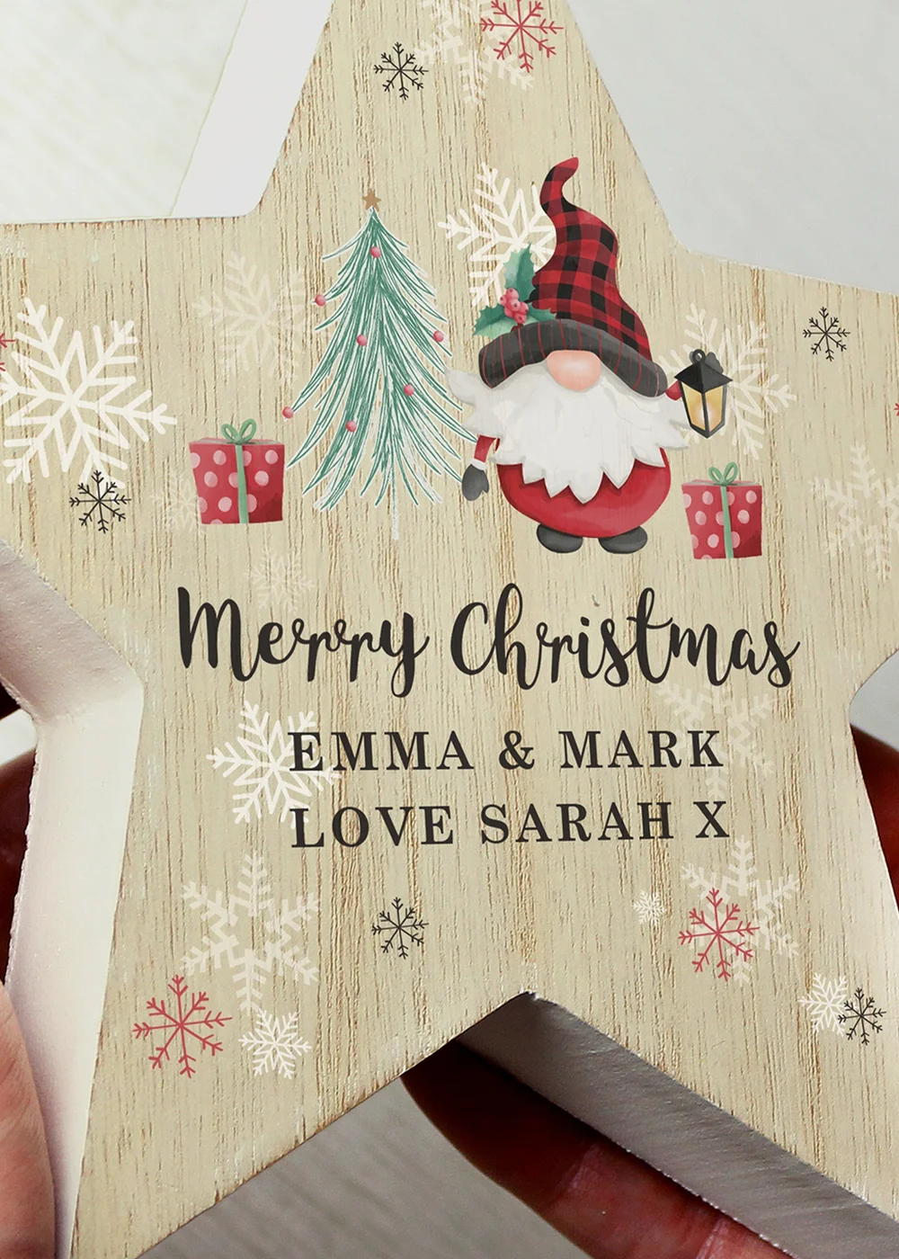 Personalised Memento Company Gonk Christmas White Wooden Star Ornament - One Size Image 3