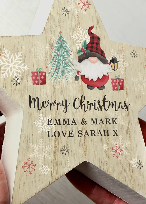 Personalised Memento Company Gonk Christmas White Wooden Star Ornament - One Size Image 3