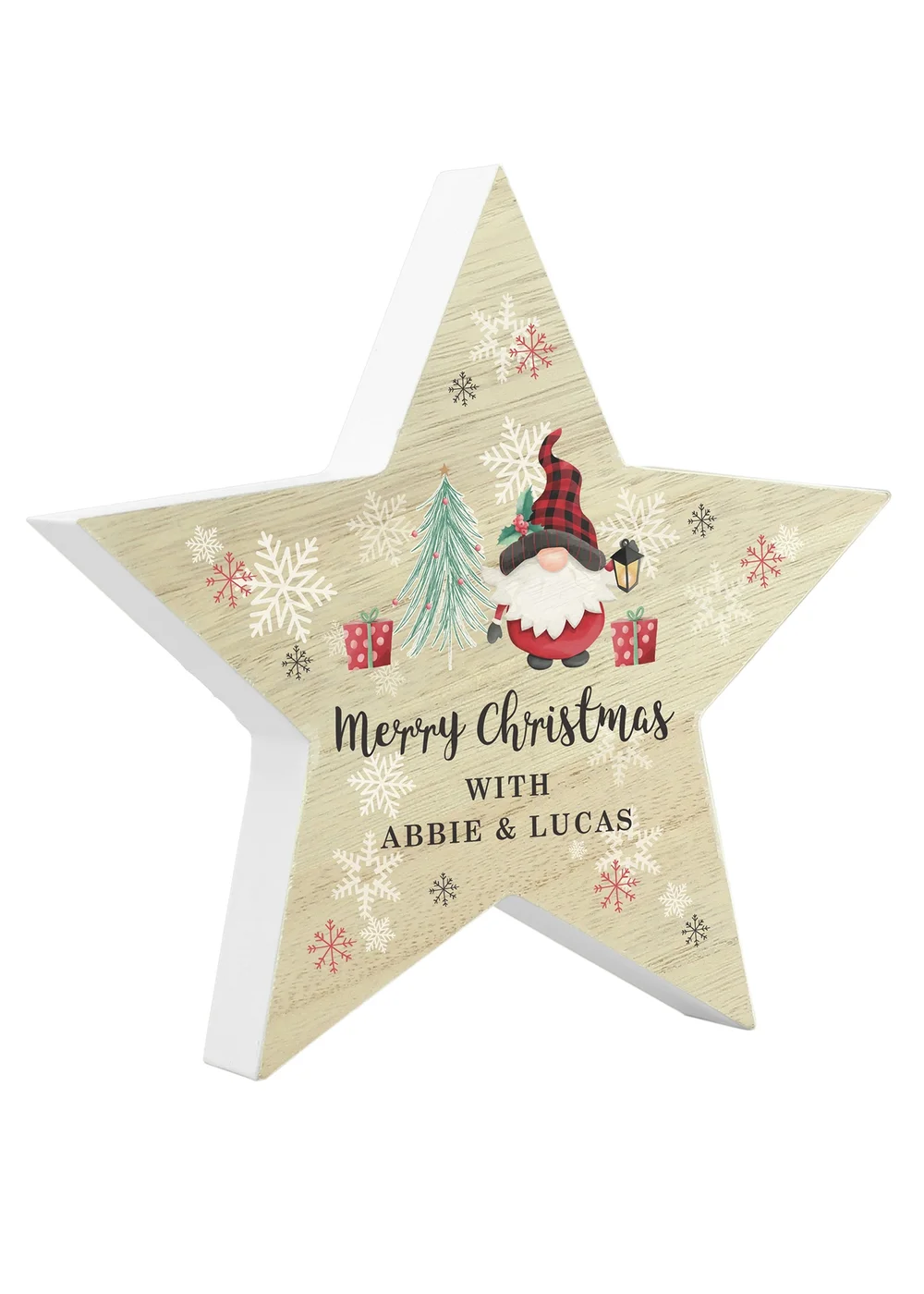 Personalised Memento Company Gonk Christmas White Wooden Star Ornament - One Size Image 2