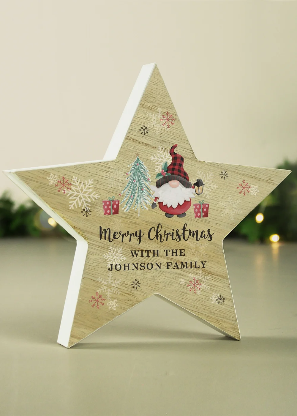 Personalised Memento Company Gonk Christmas White Wooden Star Ornament - One Size Image 1