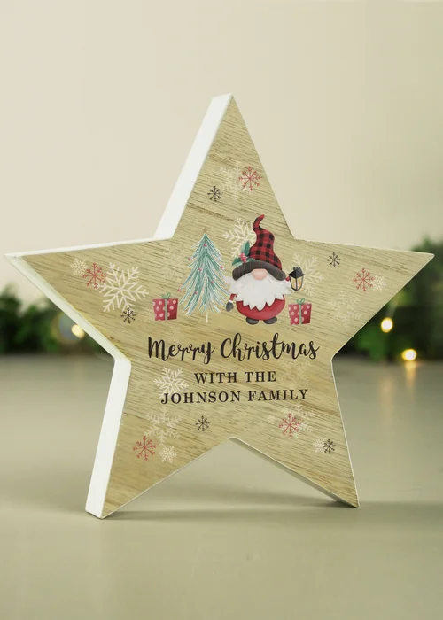 Personalised Memento Company Gonk Christmas White Wooden Star Ornament - One Size Image 1