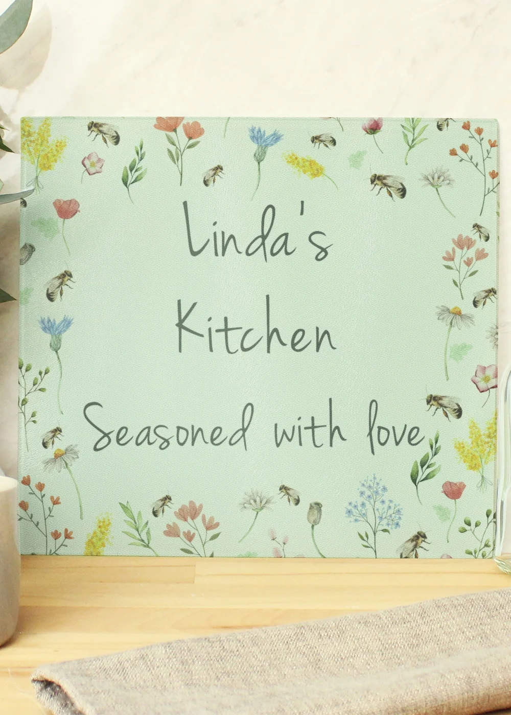 Personalised Memento Company Busy Bee Glass Chopping Board/Worktop Saver - One Size Image 1