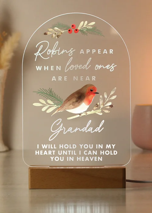 Personalised Memento Company Robins Appear Brown Wooden Based LED Light - One Size Image 1
