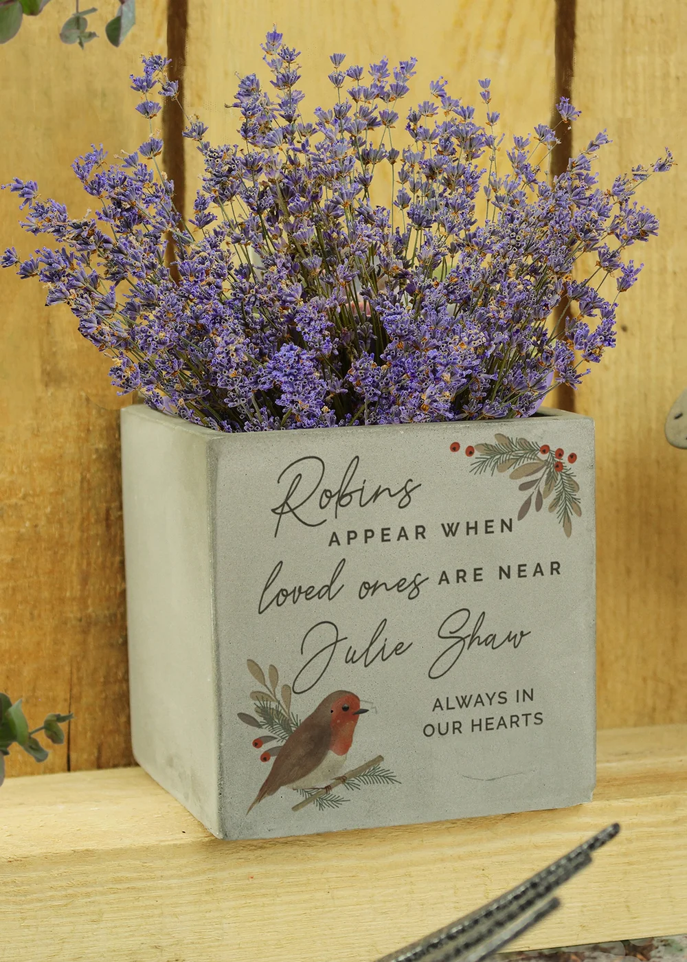 Personalised Memento Company Robin Memorial Grey Concrete Plant Pot - One Size Image 1