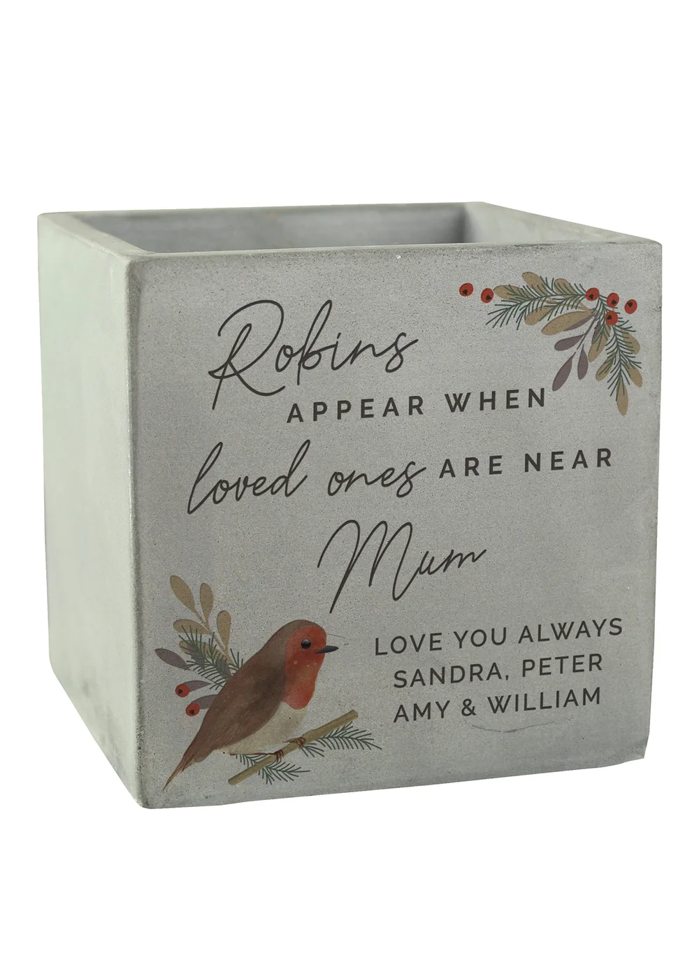 Personalised Memento Company Robin Memorial Grey Concrete Plant Pot - One Size Image 2