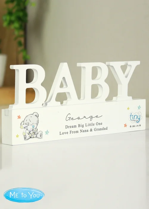 Personalised Memento Company Tiny Tatty Teddy White Wooden Baby Ornament - One Size Image 1